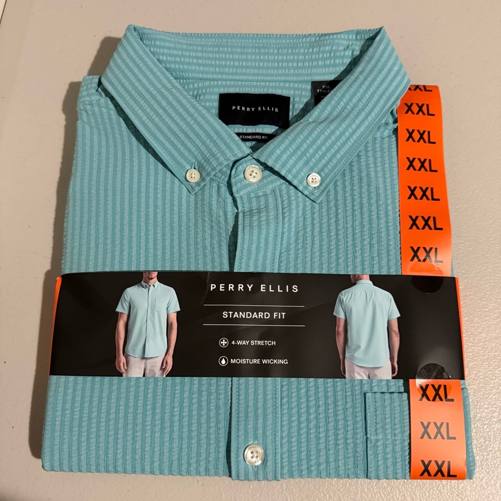 Perry Ellis Short Sleeve Shirt, Stretch Moisture Wicking, Mens Size XXL